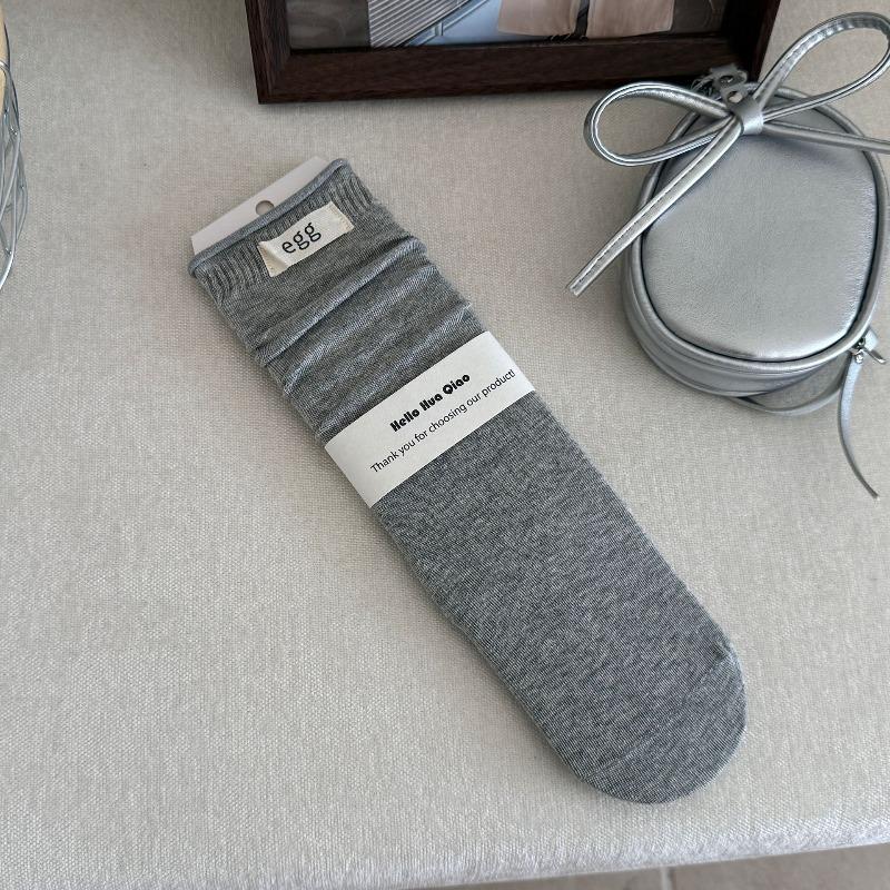 Women's New Autumn Cloth Standard Solid Color Curled Loose Mouth Boneless Drum Pile Cotton Socks