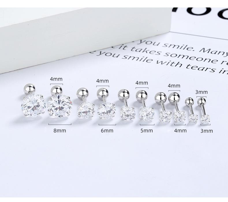 

925 Sterling Silver Cubic Zirconia Ear Studs - Multiple Sizes (3mm/4mm/5mm) Hypoallergenic Piercing Jewelry for Women Men 6mm