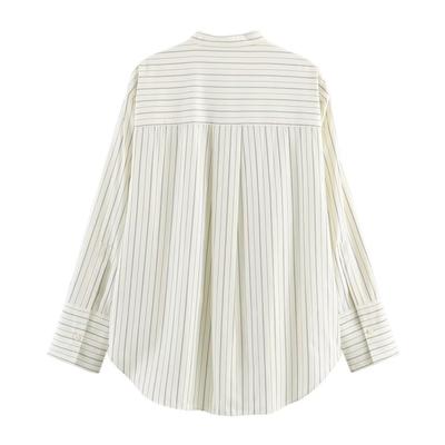 European and American Women's Clothing 1116 Spring New Product POLO Collar Striped Casual Cardigan Versatile Long-sleeved Shirt Top Women