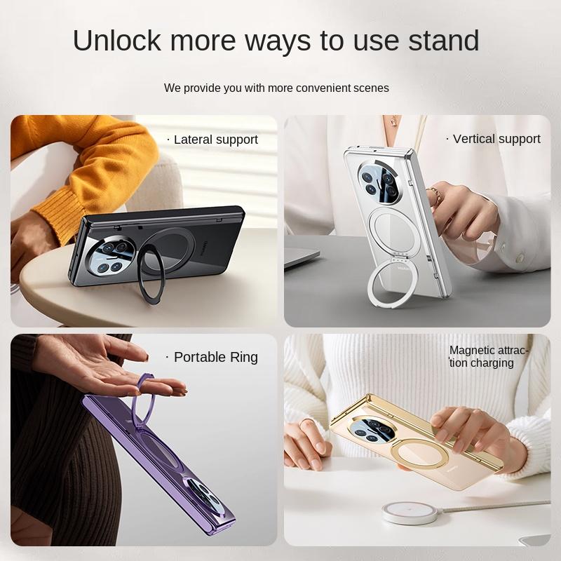 For Huawei Mate X3 X5 X6 360° Swivel Alloy Bracket Magnetic & Bracket & Ring 3-in-1 Tempered Glass Film Anti-Drop Phone Case