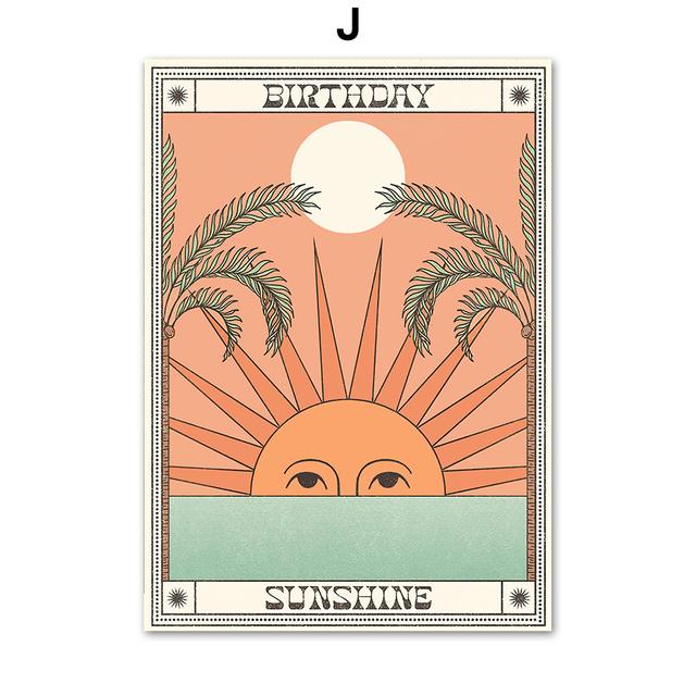 Boho Retro Glücklich Zitat Poster Drucken Abstrakte Sonne Gesicht Yoga Kunst Leinwand Malerei Nordic Wand Bilder Für Wohnzimmer Dekoration kein Rahmen