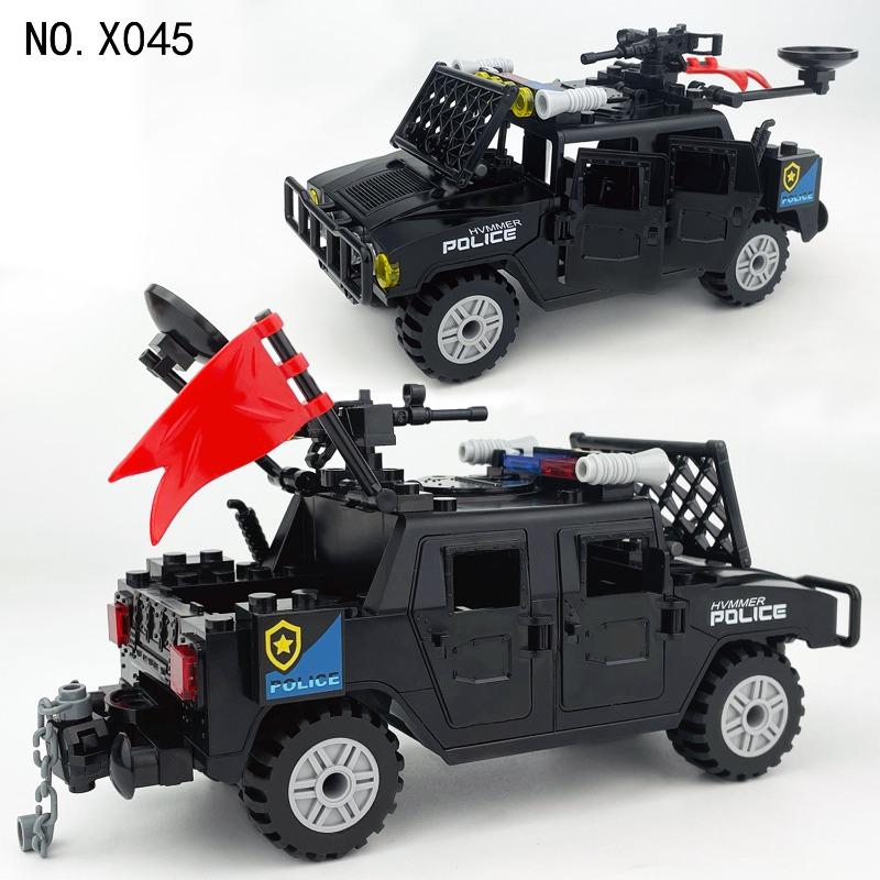 Model Police Military Vehicle Car X045 black Hummer off-road building blocks toys, children's assembled gifts, birthday gifts.