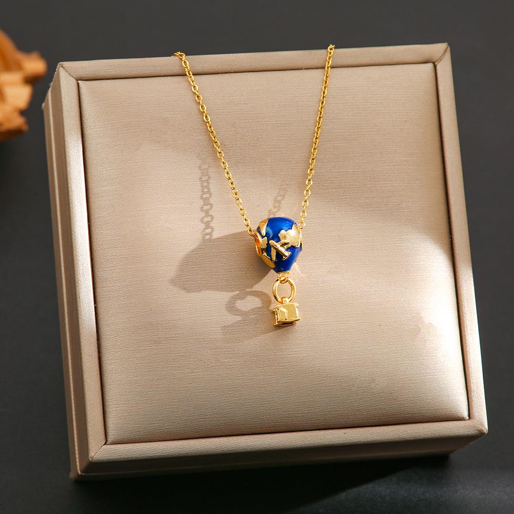 Goldene Heißluftballon Anhänger Halskette – Trendiger Titansstahl Schlüsselbeinkette Schmuck