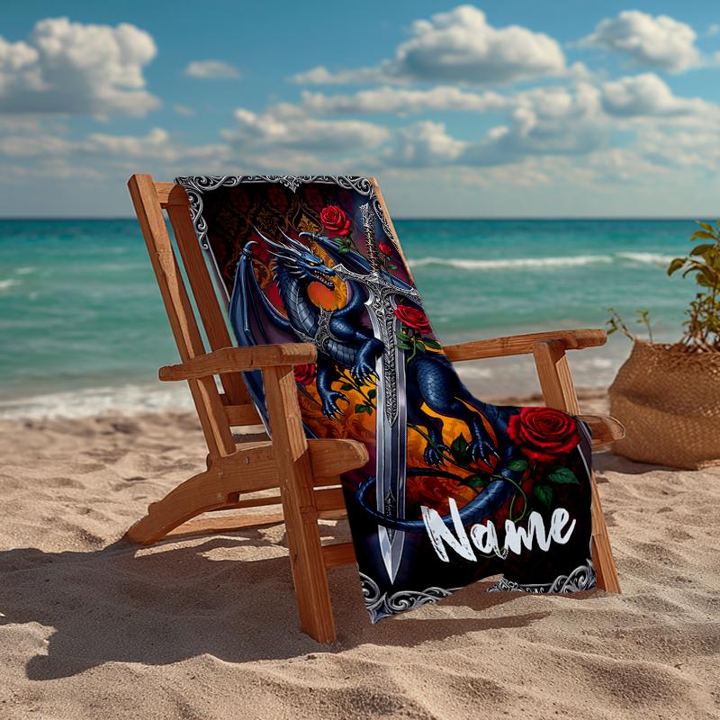 Custom Name Ultra-Soft Beach Towel with Dragon Theme,Ideal for Pool - Camping, Diving - Perfect Travel Essential, Vibrant Beach Towel.