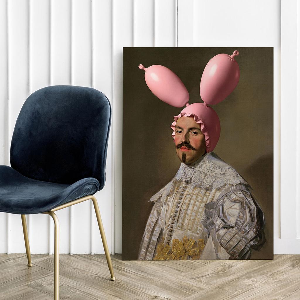 Canvas Painting Portrait with Pink Ears