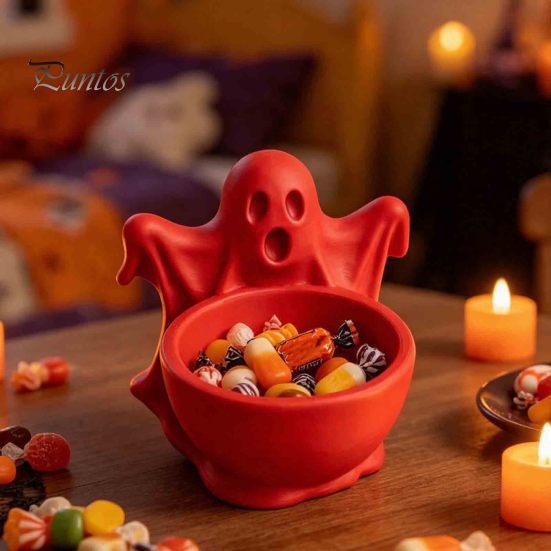 Functional Autumn Home Decor 3D Printed Ghost Candy Bowl for Halloween Party Decorations, Multi-functional Desktop Storage Organizer Trinkets
