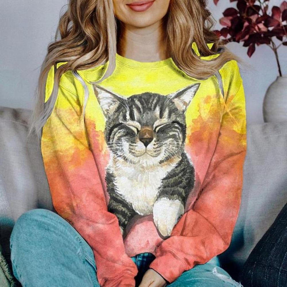 

Женские толстовки и худи с принтом мультяшного кота Kawaii, графическая рубашка с длинным рукавом, женская одежда, большой топ, модная блузка XL