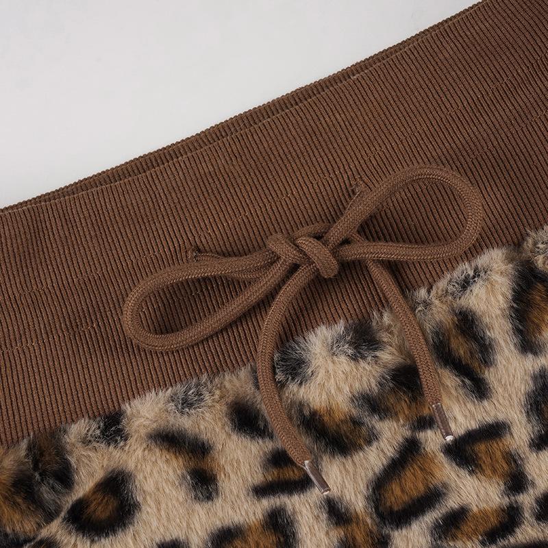 Y2K Leopard Patchwork Lace-Up Mini Skirt with Waistband