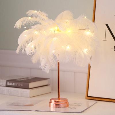 34cm Feather Decor Atmosphere Lamp Rechargeable Romantic Desk Decor Lamp Versatile Warm White for Party Wedding Christmas Decor