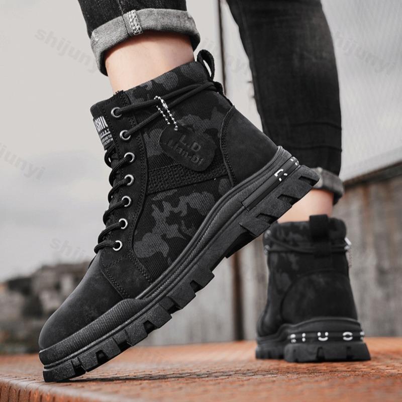 Fashion Retro Camouflage Design Thick Soled Casual Short Boots for Men Autumn 2025 New High Top Comfortable Non Slip Fashion Ankle Boots