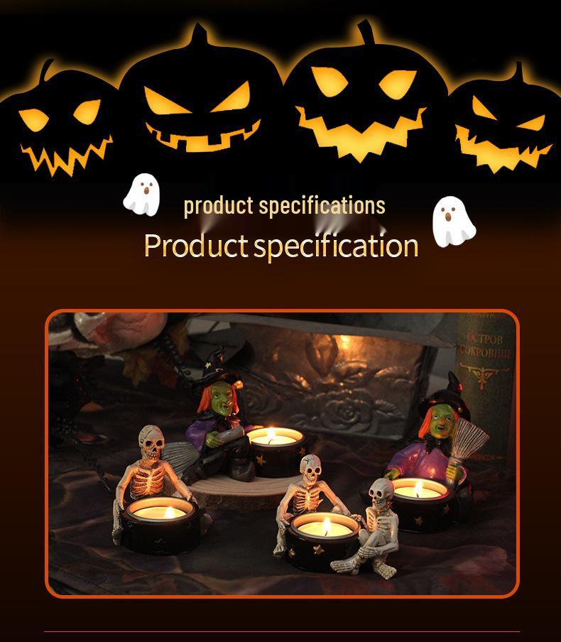 Halloween Resin Candle Holder: Skeleton Ghost Witch Monster Décor