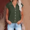 Women Casual Short Sleeve Shirt Summer Solid Color Lapel Top Single Breasted Blouse