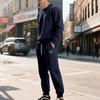 Herren-Sweatshirt und Hosen-Set im amerikanischen Stil für Herbst/Winter, locker geschnitten, thermisch gefüttert mit Fleece, minimalistisch, lässig, mit Rundhalsausschnitt