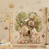 Woodland Animals Tree House Wall Decals Cute Owl Fox Deer Squirrel Hedgehog Vinyl Stickers Removable Nursery Room Decor For Kid