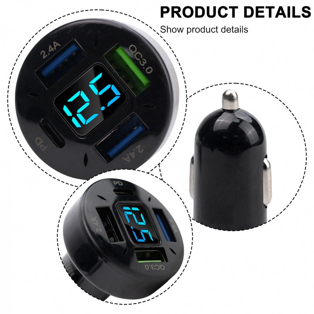 Car Charger Voltage Monitoring Aluminum Alloy+PC Black