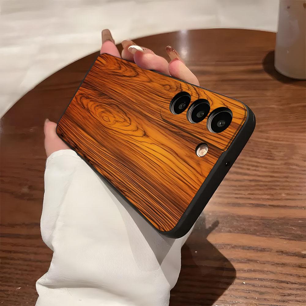 Natural Wood Phone Case For Samsung S26 S25 S24 FE S23 S22 S21 Plus S20 Ultra Note20Ultra Black Soft Shell