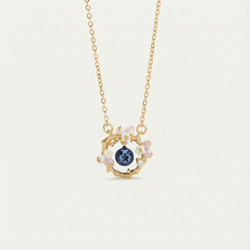 Retro Color Small Daisy Flower Fruit Series Strawberry Cat Paw Pendant Necklace Color Dripping Oil