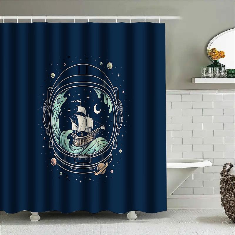 Ocean Wave Ship Nautical Shower Curtain Coastal Sea Liner Bathroom Decor Vintage Blue Artistic Home Textile Wall Hanging