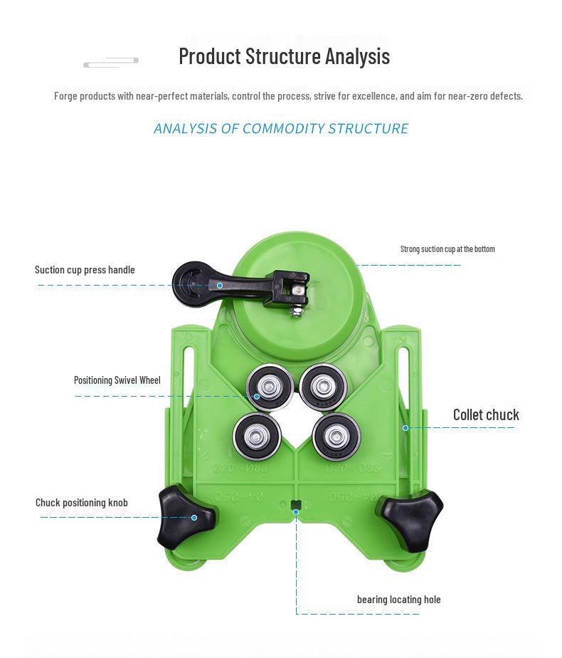 Glass and Tile Drill Bit Locator with Suction Cup and Vertical Fixer