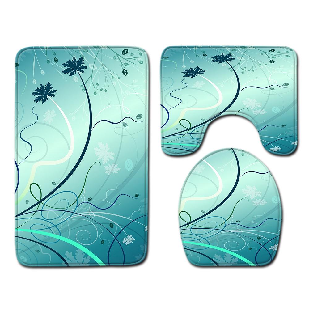 Peony Toilet Three-Piece Bathroom Floor Mat Doormat Combination