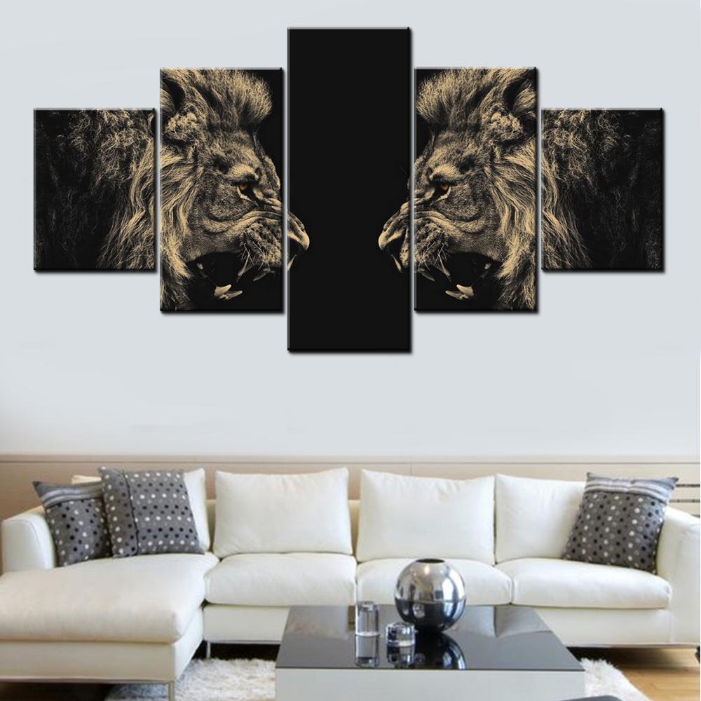 

5 Pieces Canvas Wall Arts Poster Painting Animals Lion Poster Painting Wallpaper Home Decor Picture Printing Living Room Artwork 20X35 20X45 20X55CM