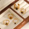 Vintage Natural Tiger's-eye Stone Geometric Gold Plated Stainless Steel Ring Trendy Fashion Ring Jewelry
