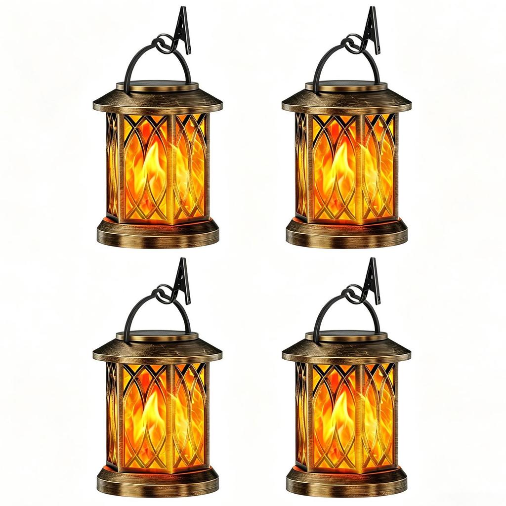 Antique Bronze Solar Flame Lantern: Decorative Outdoor Garden Lamp for a Retro Courtyard Atmosphere
