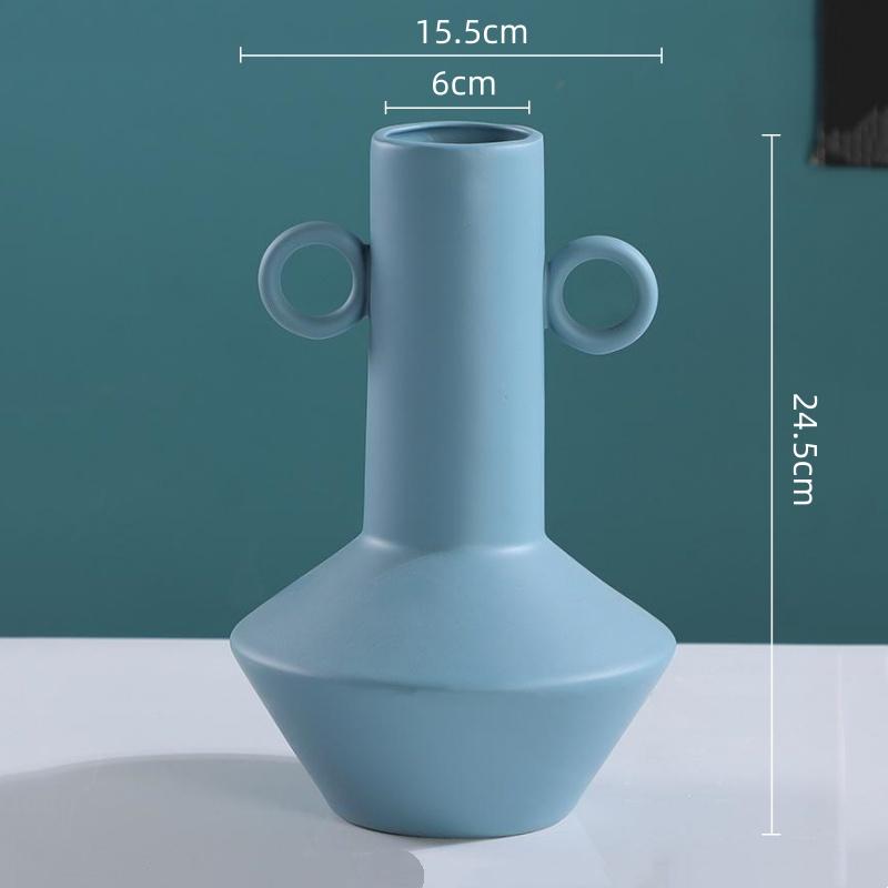 Ceramic Vase Geometric Circular Handle Ceramic Handicraft Plant Pot Floral Arrangement Accessories Home Decoration Vases