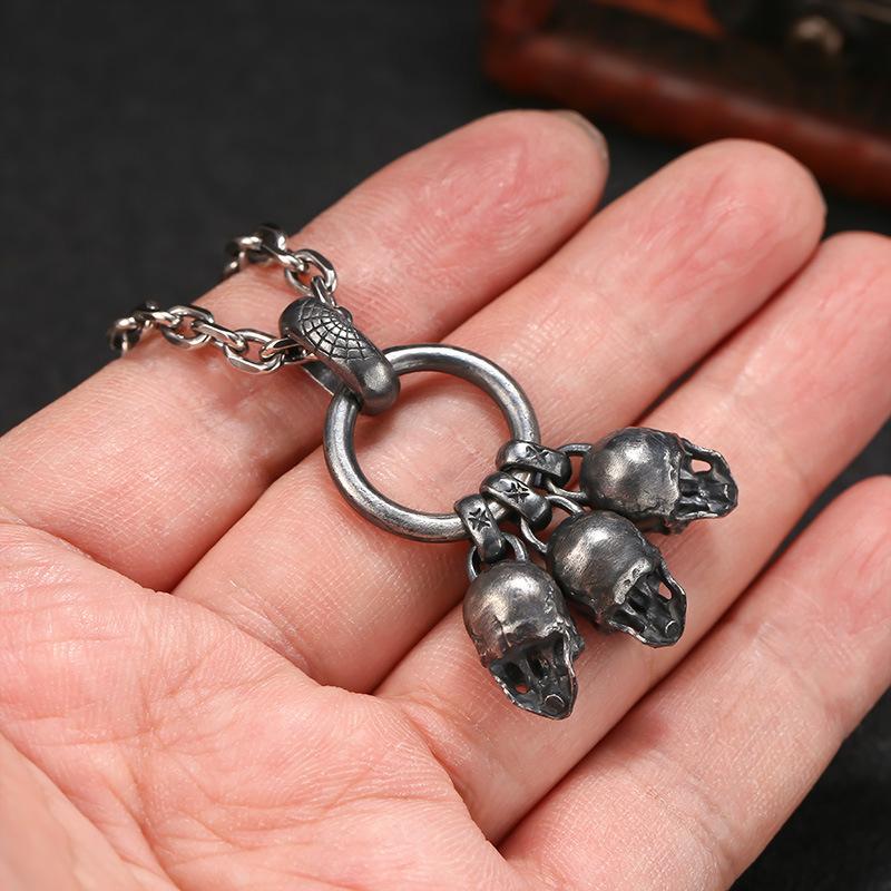 Men's Black Skull Necklace Pendant Thai Silver Retro Jewelry