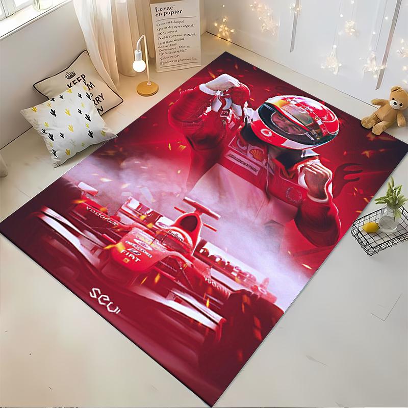 "Red Racing Car and Driver Art Non-slip Rug Suitable for Living Room and Bedroom Sofas"