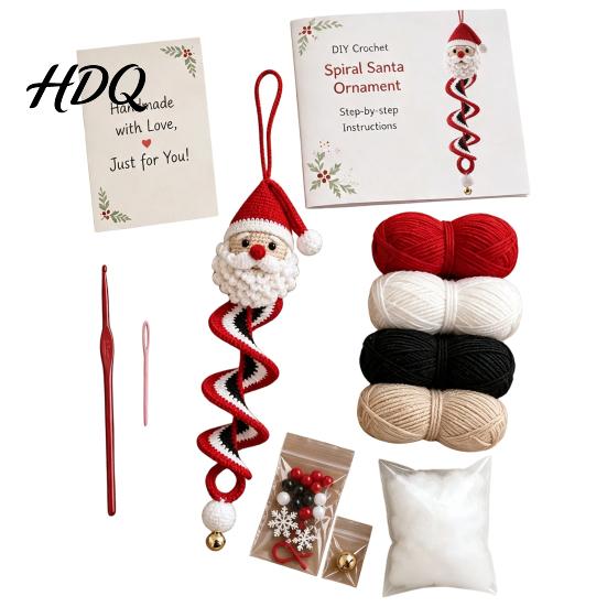 Crochet Supplies for Beginners Doll Spiral Ornament DIY Kit Holiday Craft Set with Festive Yarn Crafts Soft Yarn Beads Christmas Tree Hanging