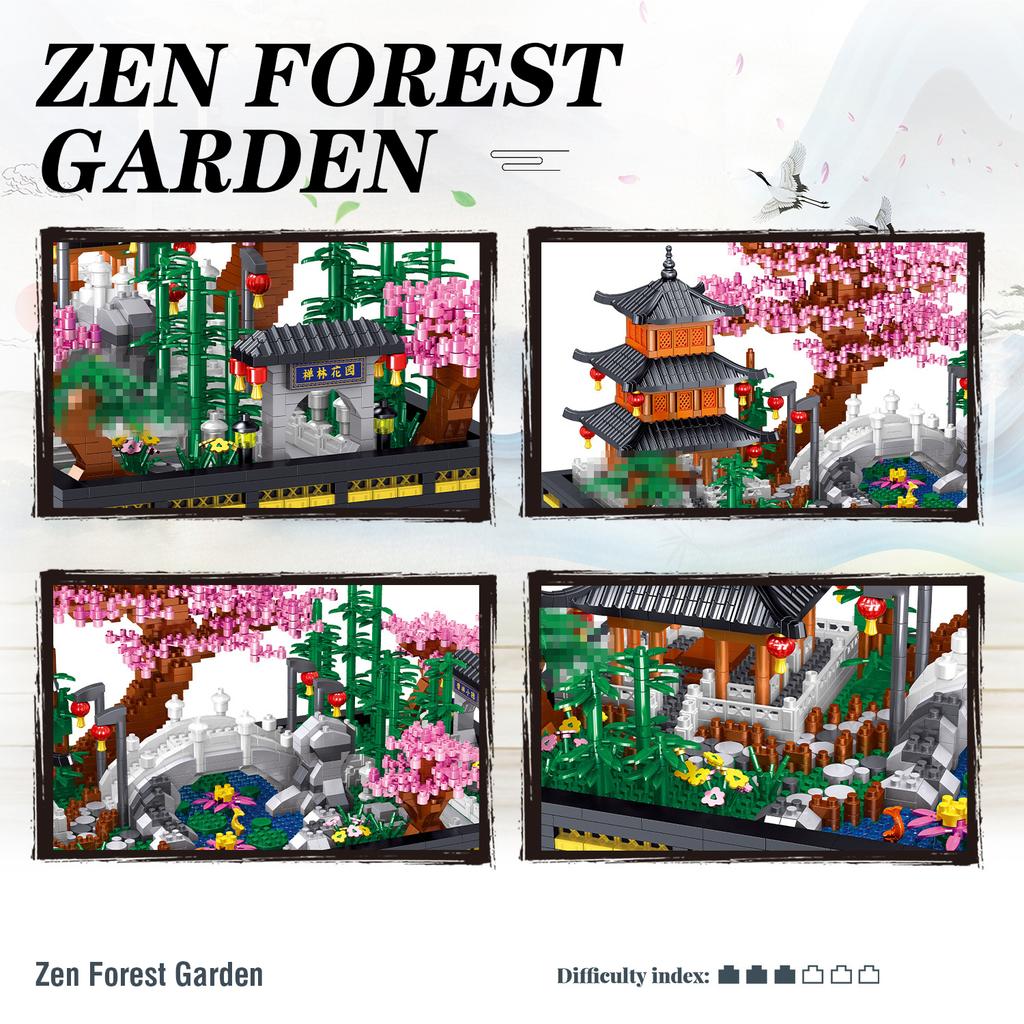 2805Pc Zen Forest Garden Building Blocks Flower Tree Chinese Ancient Architecture Educational Puzzle Kids Toys Ornament Gifts