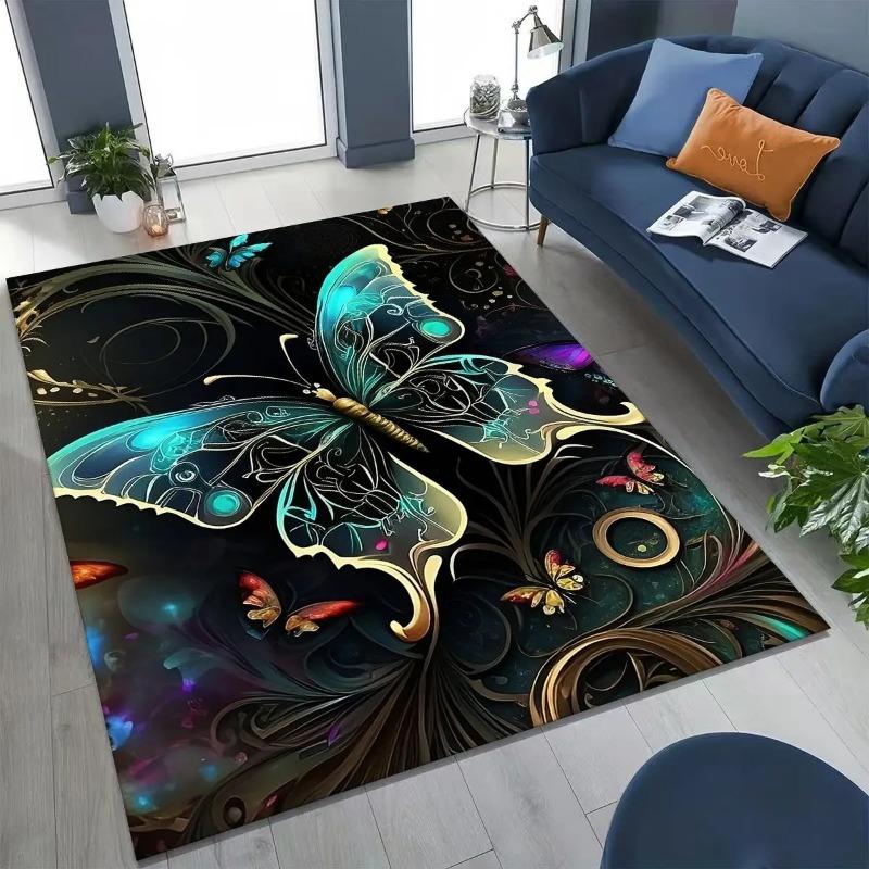 Coloful Dream Butterfly Flower Cartoon Rug for Bedroom Living Room Sofa Home Doormat Decor,Large Kids Play Non-slip Floor Mat