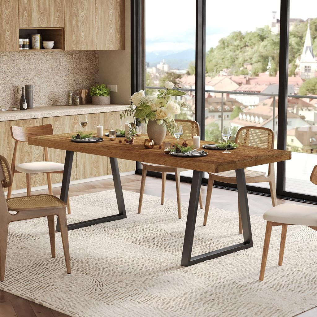 Industrial Dining Table for 4-6 People, 160cm Rectangular Solid Wood Kitchen Table with Sturdy Metal Legs, Ideal for Dining Room