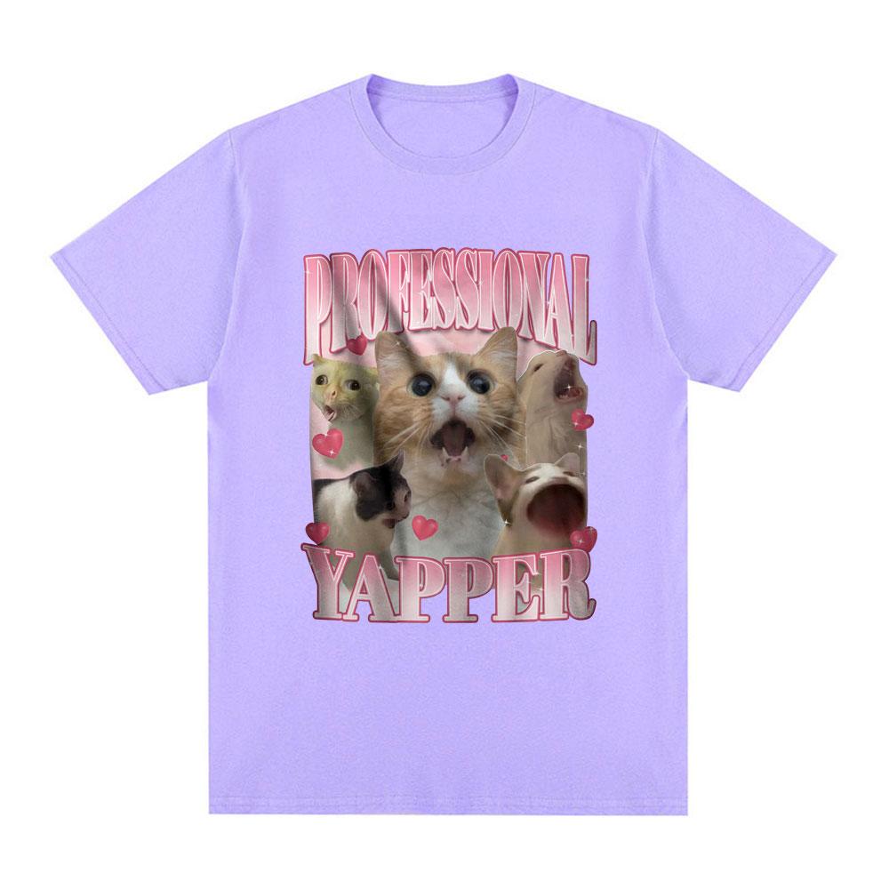 Professional Yapper Meme T-Shirt Funny Cat Lovers Graphic Short Sleeve T Shirt 100% Cotton Casual Comfort Loose T-shirts Unisex