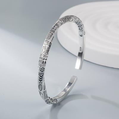 Ethnischer Stil Personalisierter Möbius-Ring Totem 925er Sterlingsilber Mode Retro Offene Armbänder TYB606