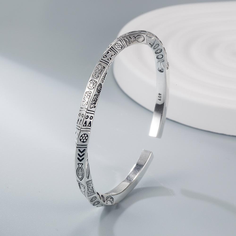 

Ethnic Style Personalized Möbius Ring Totem 925 Sterling Silver Fashion Retro Solid Opening Bracelets TYB606 срібний