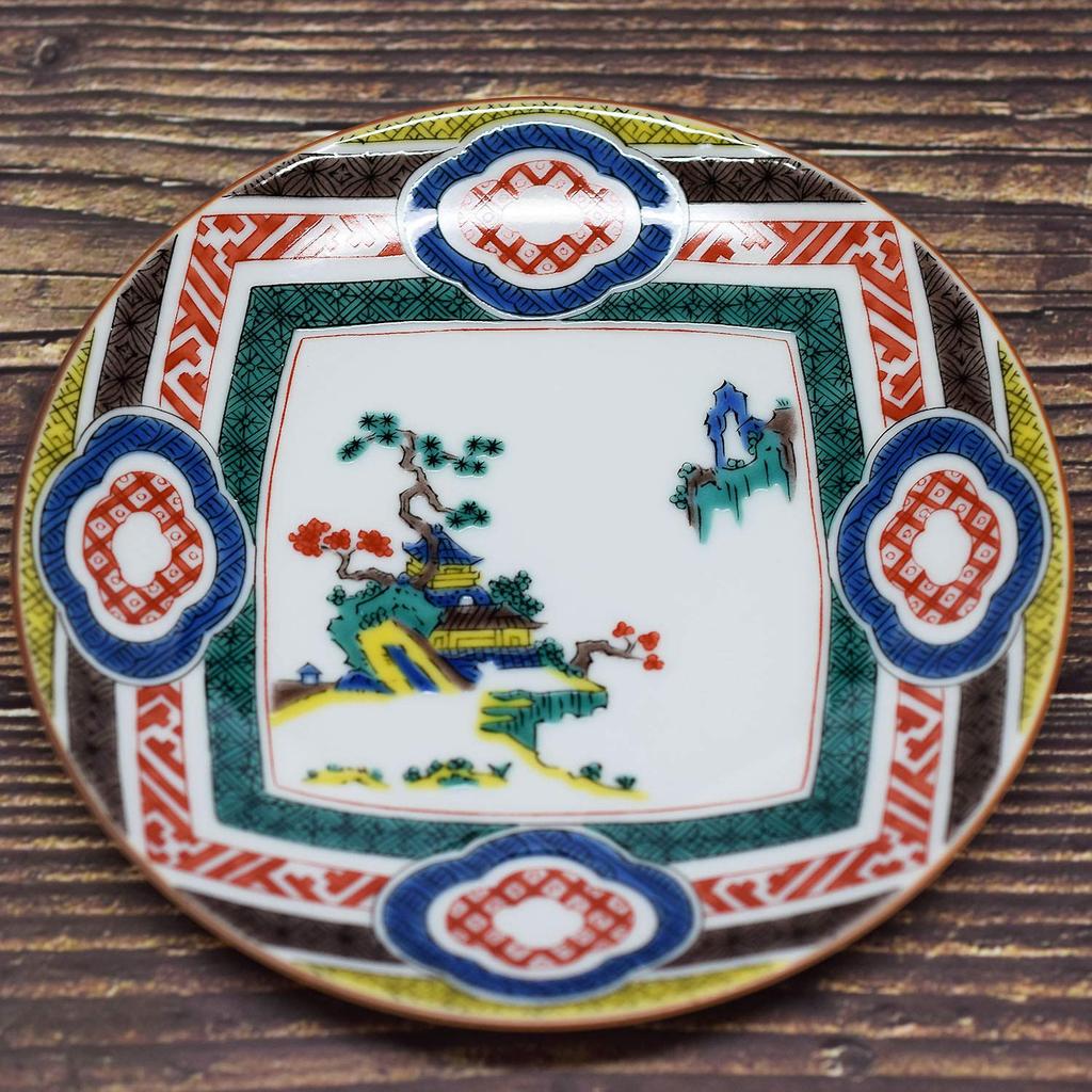 Waza No Kura: Stylish Kutani Ware Side Plate with Mokko Chirashi Landscape Design, Made In Japan, Perfect As a Birthday Gift