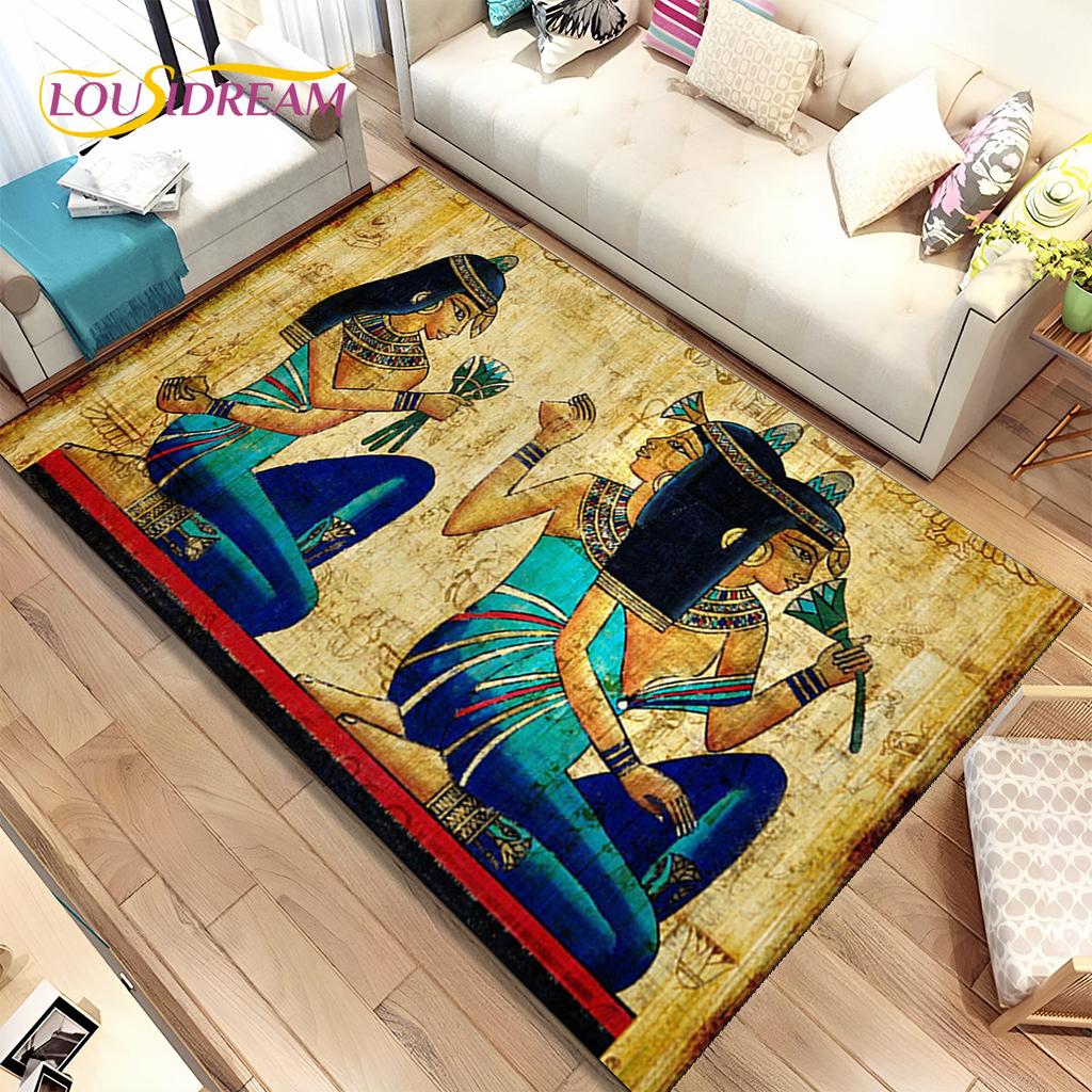 Egyptian Mythology Pharaoh Hieroglyphics Area Rug,Carpet for Home Living Room Bedroom Sofa Doormat Decor,kids Non-slip Floor Mat