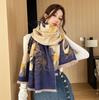 Autumn and winter scarf women's magnolia floral imitation cashmere jacquard shawl high-end scarf thickened warm scarf