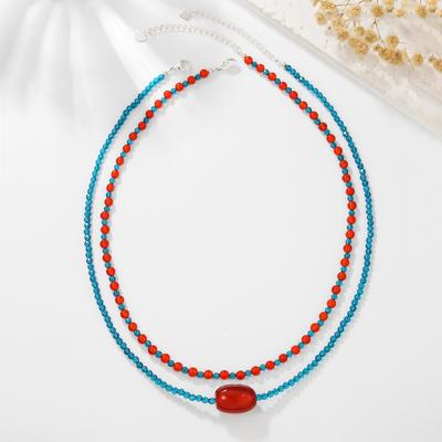 Natural Red Agate Necklace, Xiaomi Bead Collarbone Chain, Bohemian Bead Necklace, Jewelry, Double-layer Layered Necklace
