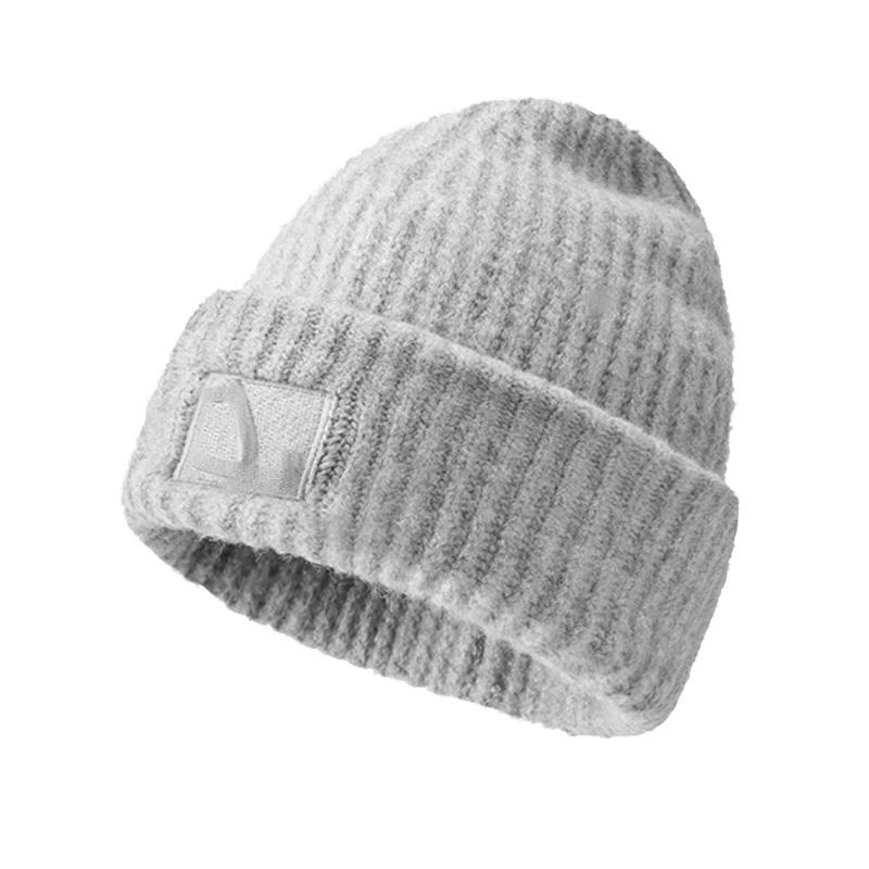 

Зимняя теплая вязаная шапка-бини для женщин, свободная, утолщенная, защита ушей, ветрозащитная шерстяная шапочка, новая мода, универсальные ворсовые шапки серый