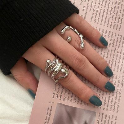 Kadınlar Erkekler İçin Abartılı Düzensiz Yüzük Retro Geometrik Açık Yüzük Kişilik Gümüş Renk İşaret Parmağı Yüzüğü Günlük Yaşam Mücevheri