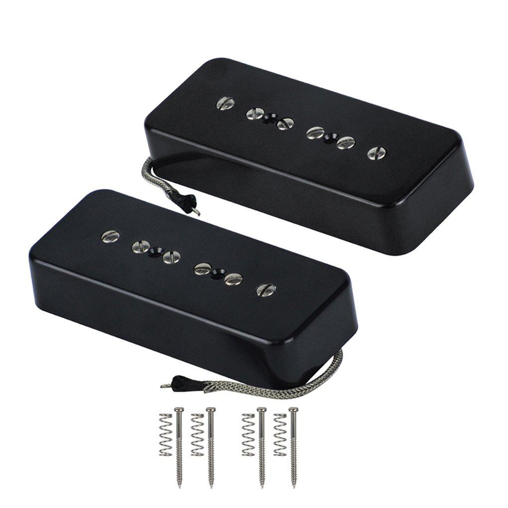 FLEOR Alnico 5 Single Coil Pickup Soapbar Pickup Black P90 Neck & Bridge Pickup Set