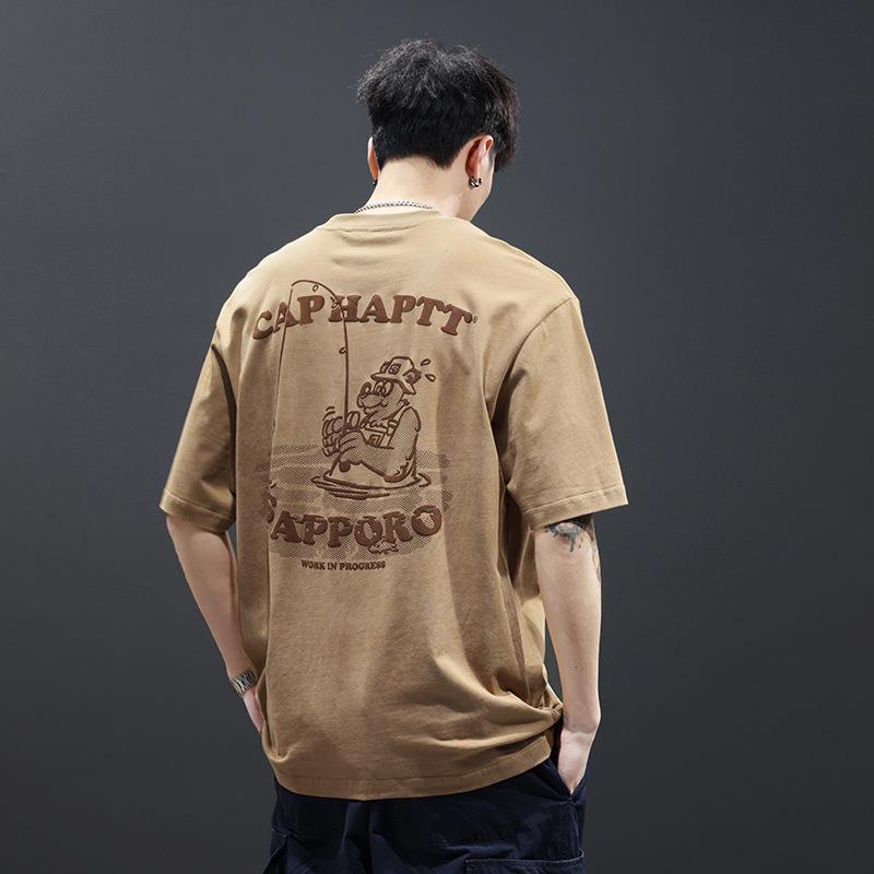 American Heavy Men'S Short-Sleeved T-Shirt Pure Cotton Printing Trendy Brand Thin Loose Large Size Men'S T-Shirt