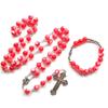 Rosenkranz Rote Perlen Katholisches Kreuz Halskette Armband Religiöse Fingerkette für Damen Mädchen Schmuck Christliches Taufgeschenk