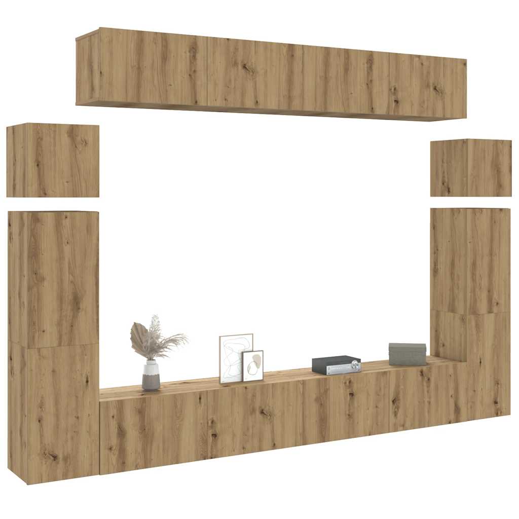 8 piece Wall Mounted TV Cabinet Set Artisan Oak Effect Particleboard