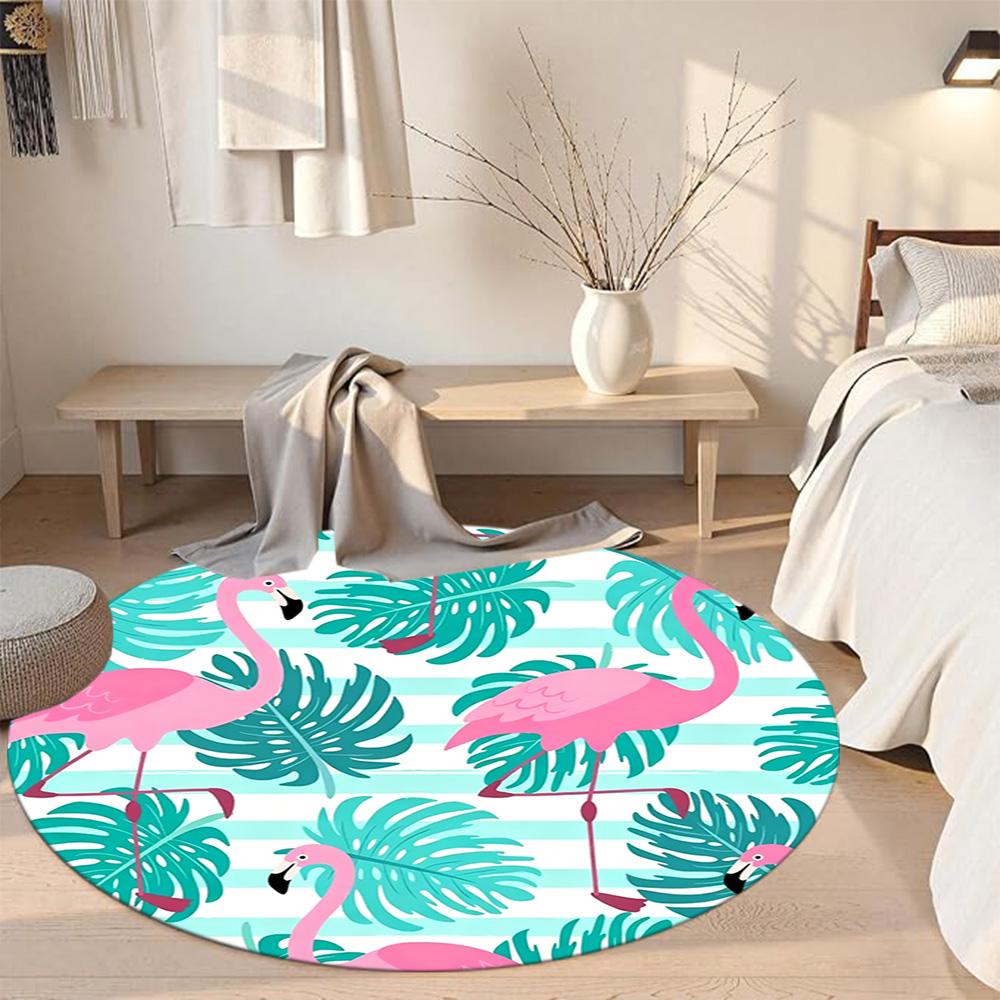 Flamingo Round Floor Rug Perfect for Dormitory Study Room Game Room Bedrooms Anti-slip Round Rug Decorate Offices Gift for Festivals