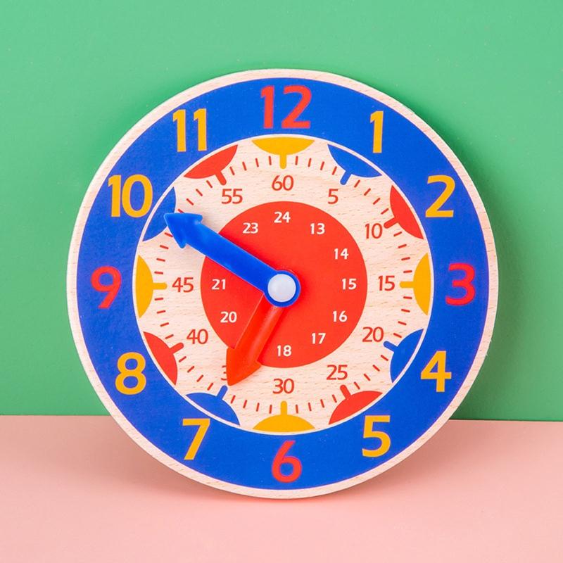 Wooden Teaching Clock Toy Educational Clock Learning Props 12/24Hour Brain Developmental Toy Primary for Time Cognitive