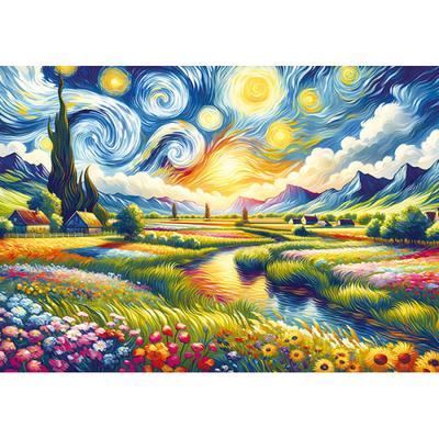 Van Gogh Bunter Sonnenuntergang Puzzle Berühmte Landschaft 1000 Teile, beliebtes koreanisches Puzzle